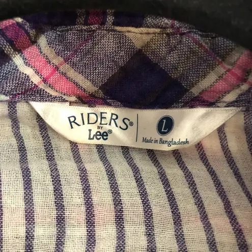 Lee Riders by  Womens Button Down Shirt Cotton Lined Plaid Pink Purple L