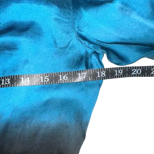 Karina Grimaldi Silk Blend Teal and Black Ombre Long Sleeve Wrap Blouse SMALL