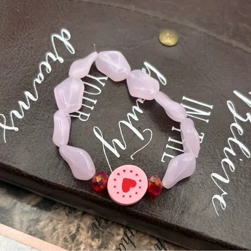 Handmade Y2K Pink Heart Bead Stretch Bracelet