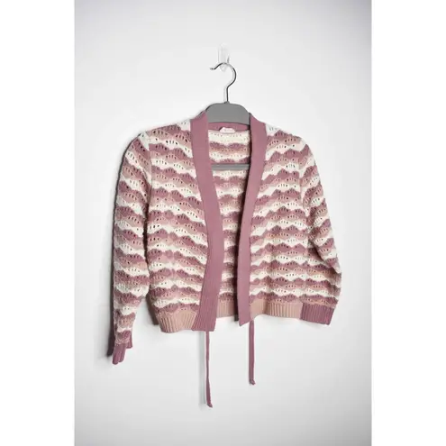 Hem And Thread Pink Striped Tie Front Open Cardigan Cottagecore Boho Grannycore