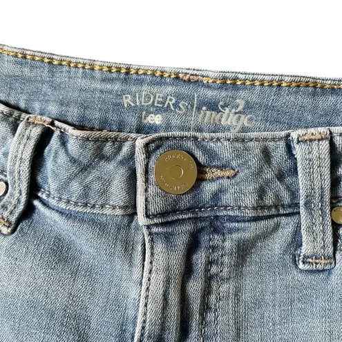 Riders By Lee Indigo stretch denim jean shorts with raw edge cuffs and zip fly