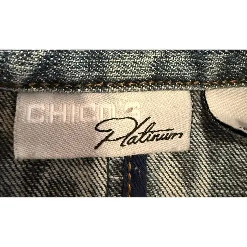 Chico's Women's Blue Ruffle Denim Jacket Size 0 Casual Long Sleeve