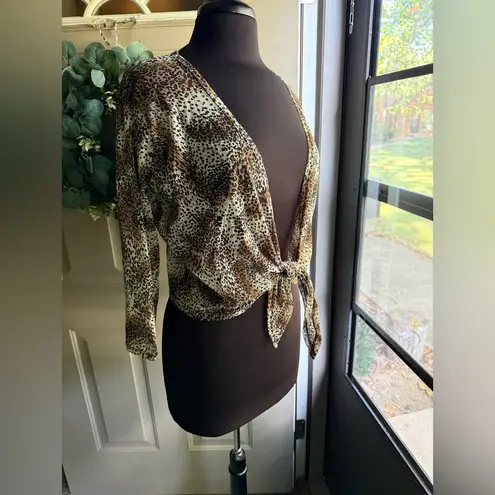 August Silk Vintage 90s mesh wrap tie animal print top, size large
