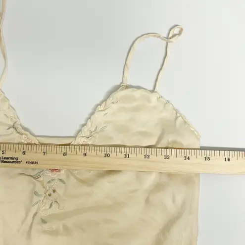 Silk Mirage Vintage Fairycore Silk Teddy Lingerie Bodysuit Embroidery Floral Tan Size XS