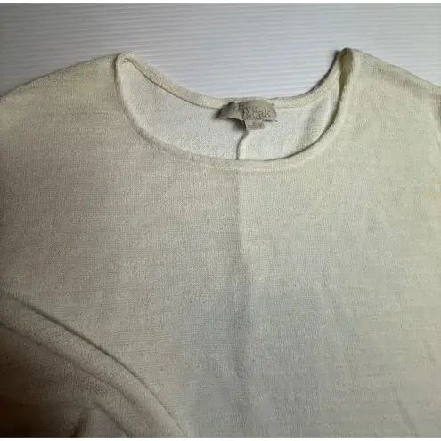 Olive & Oak Olive & Oak Womens Cream Textured Knit 3/4 Sleeve Round Neck Top Size S