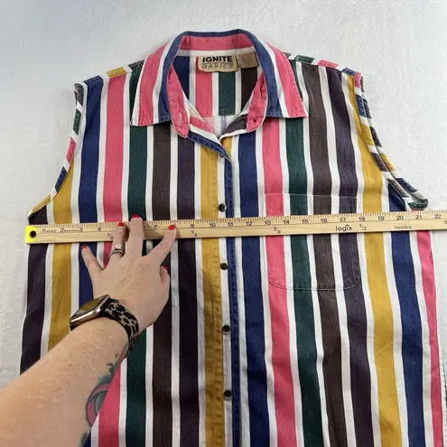 90s Vtg L Large Striped Button Up Shirt Sleeveless Grunge Boho Streetwear Hippie