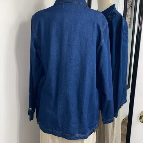 VNTG Tudor Court by Haband Shirt/Jacket w/Floral Embroidery Granny Cottagecore Blue Size M