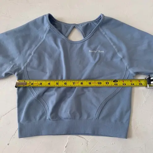 Peachy Bunz Athletic Active Wear Blue Long Sleeve Workout Crop Top Size undefined