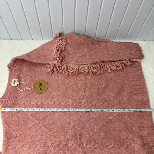 BiBi Blush Fringe Cable Knit Women's Sweater Size L Pink Size L