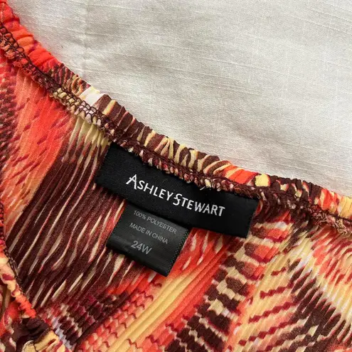 Ashley Stewart Y2K Orange and brown floral print plisse peasant blouse