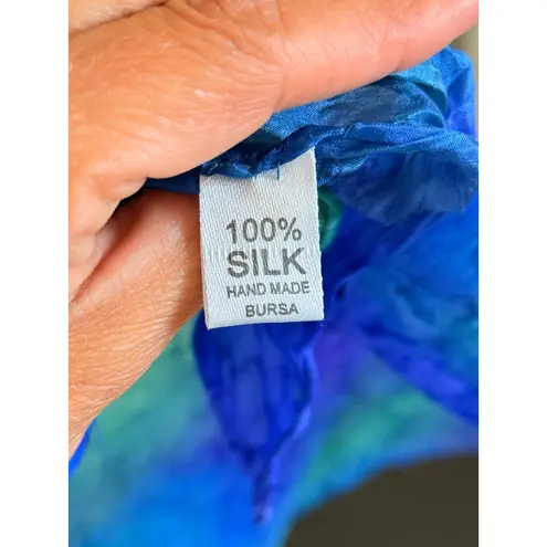 Blue Purple Watercolor Silk Scarf Lightweight Sheer Bohemian Shawl Wrap