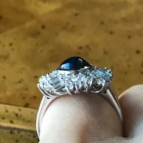 Natural Blue Star Sapphire Moissanite Sterling Silver Ring Size 6