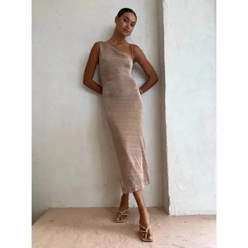 Third Form Heavy Metal Knit Slip Dress in Rose Gold 2 Womens Midi Semi Sheer Pink - Image 9