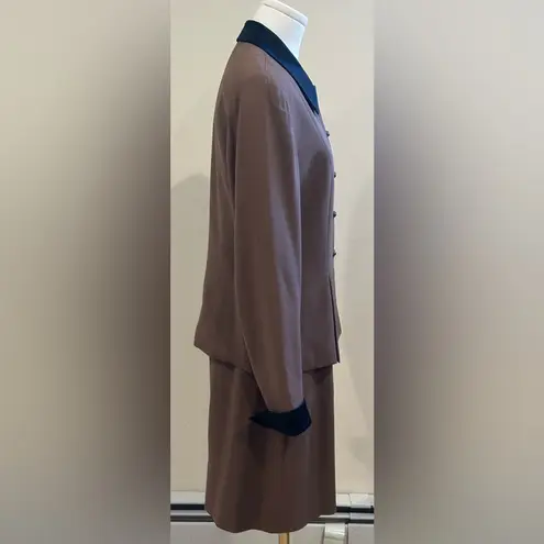 Seville Suit Brown Midi Skirt & Matching Jacket Set Sleeves Collar R Satin Sz 6