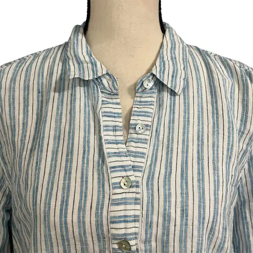 Love Linen J Jill Women's 100% Linen Striped Beachy Lagenlook Tunic Top Sz L Blue Size L