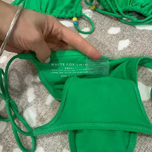 White Fox Boutique White Fox Swim Bikini Set kelly green beaded triangle top tie bottoms cheeky thumbnail 7