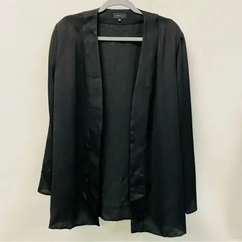 Majorelle  Open Front Wrap Mini Robe Dress Black Kimono Textured Satin MSRP $188