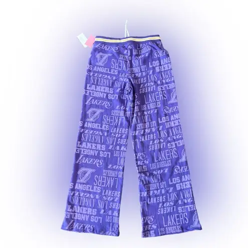 Nba Lakers Wide Leg Fleece Lounge Pants Purple Graphic Pull On Streetwear Small
