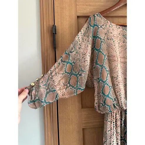 Karina Grimaldi Pyton Print Dress Cold Shoulder 100% Silk Women’s Small FLAWED