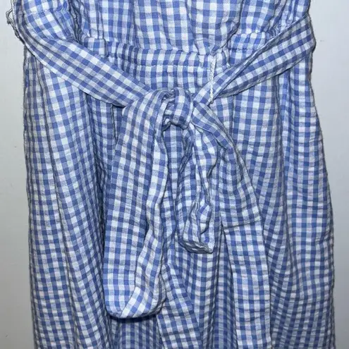 Draper James NWT  Blue and white checked ruffled Lined Dress With Belt S