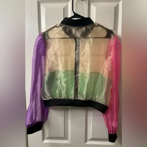 Julia By Love J Sheer Pink Green Purple Bomber Jacket size XL