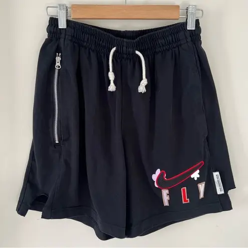 Nike Sz S Womens Standard Fit Black Embroidered "FLY" Cotton Basketball Shorts