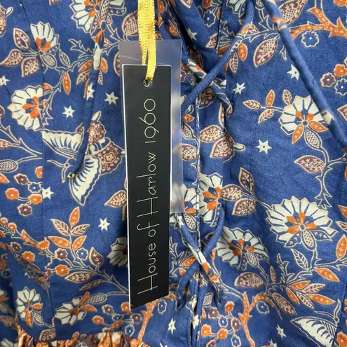 House of Harlow 1960 X Revolve Nastassia Boho Top S Cropped Floral Puff Sleeve Blue
