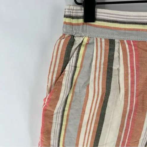 A New Day  Vertical Striped Muted Multicolor High Rise Pleated Linen Blend Shorts - Image 3