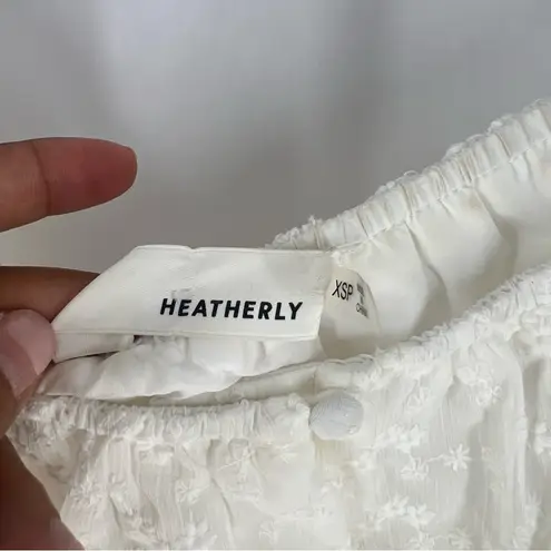 Heatherly Cottage Eyelet Crop Top Balloon Sleeve Peasant Embroidered Size XSP White