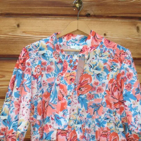 NWOT Jade Melody Tam Floral Tie Neck Top White Size M