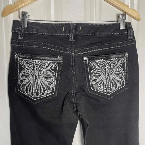 Nine West Women's Retro Mid Rise Dark Wash Bootcut Embroidered Jeans Size 2