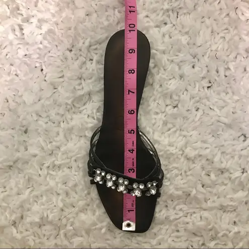 Alma en Pena Black Leather Rhinestone Kitten Slide Size 9