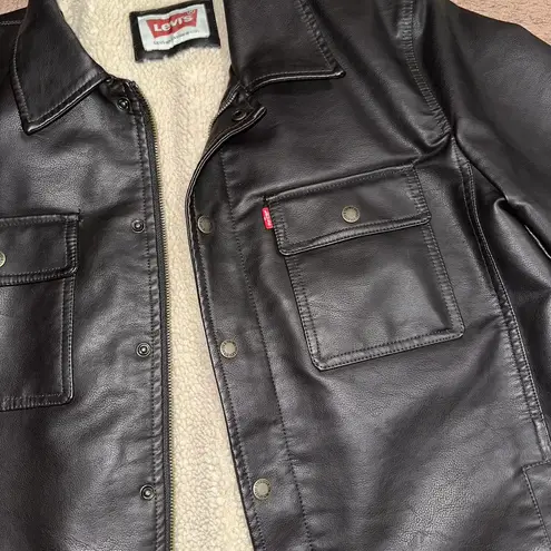 Levi's Heavy Weight Sherpa Lined Brown Leather Collared Jacket