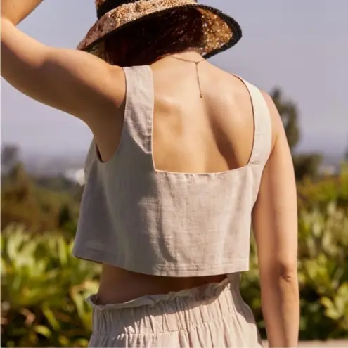 Anthropologie  Flat White Square Neck Cropped Linen Blend Top Beige Size XL NEW - Image 3