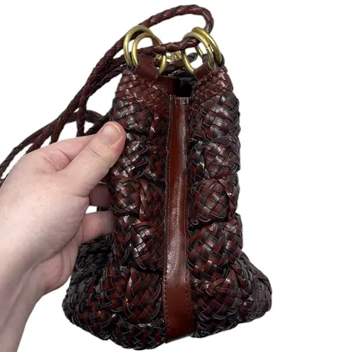 Vintage Boho Brown Faux Leather Bucket Bag Purse Handbag Brown Basket Weave