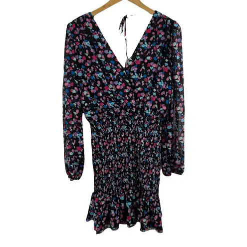 LEYDEN Printed Smocked Mini Dress Kaleidoscope Crossover S Black New