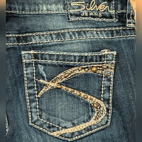 Silver Jeans Lola Flare 27 x 33 Faded Wash Ripped Distressed Denim Studded