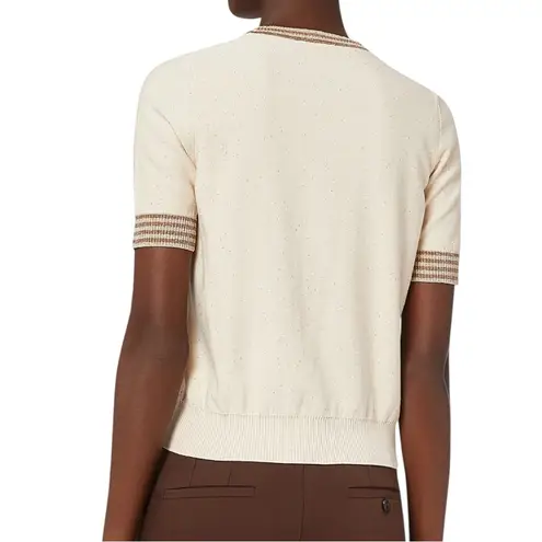 Marella Women’s Sz S Latte Cream Gold Silver Metallic Trim Cerchico Crop Sweater