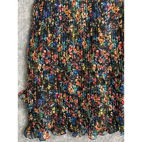 La Maison Talulah Floral Print Pleats Ruffle Chiffon Tiered Mini Dress Flirty XL Black