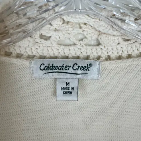 Coldwater Creek  Womens Cardigan Sweater Cream Ivory Crochet Long Sleeve Sz Med