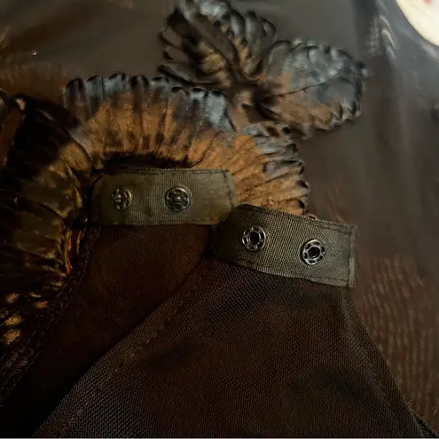 Love j Black Sheer Floral Mesh Sleeveless Bodysuit Size M Snap Closure Y2K