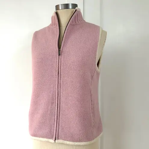 NWT Vintage LL Bean Pink Knit Sherpa Lined Zip Vest Womens XS Lambs Wool