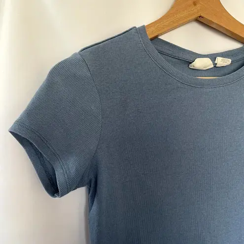 C&C California short sleeved blue ribbed shirt summer top cotton modal size S