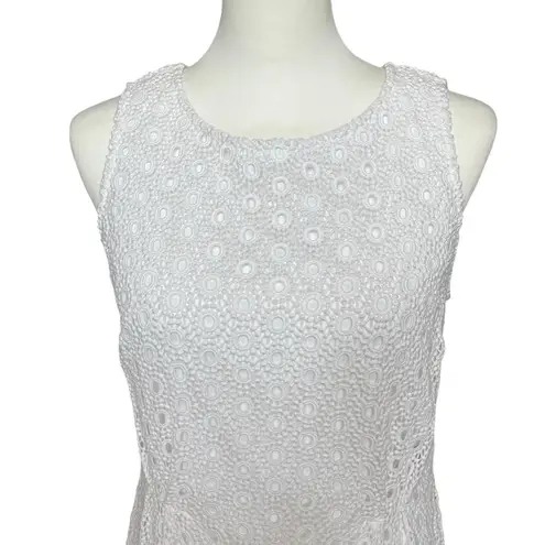 Garnet Hill Dress Size 6 White Eyelet Sheath Sleeveless Preppy Knee Length