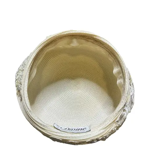 Vintage Ms. Divine Rhinestones Cloche Pillbox Hat Appliqué Embroidery Accent White