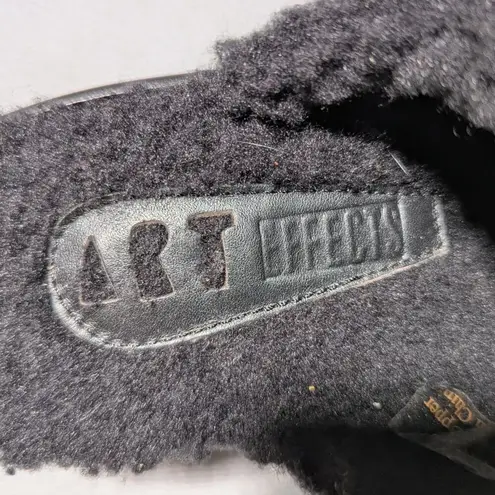 Vtg Y2K Art Effects Black Leather Floral Embroidered Faux Shearling Lined Clog 9