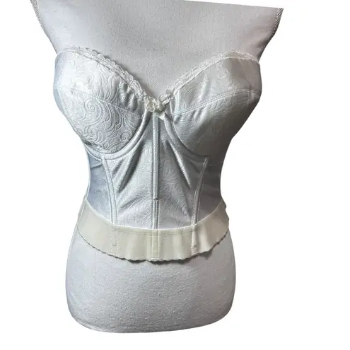 VTG Cabernet Bustier Corset 36D Ivory Bridal Lingerie Satin Jacquard Lace Retro White Size undefined