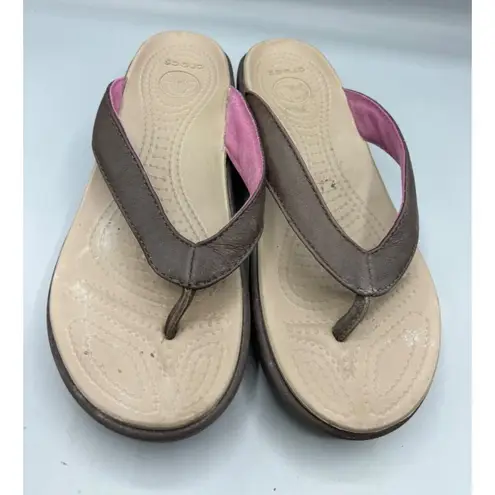 Crocs Women's  Brown Wedge Flip-Flops Size 6 Casual Summer Beach