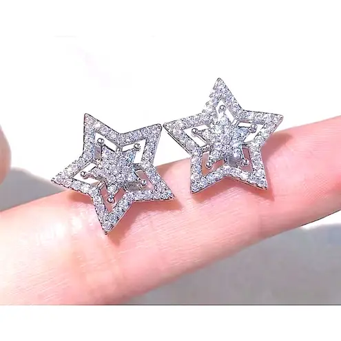 Boutique Sparkling Bling Star Earrings |‎ Simulated Diamond Rhodium 925 Sterling Silver