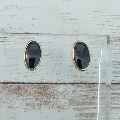 Vintage Clip On Earrings Small 5/8" Black Elongated Oval